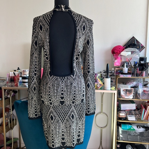 Midi dress / Open Back / Black & Gold - Picture 3 of 3